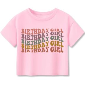 فتيات صغيرات قصيرة الأكمام محصول أعلى عيد ميلاد tshirts طباعة لطيفة لفتيات في سن المراهقة تي شيرت الصيف 6-14years