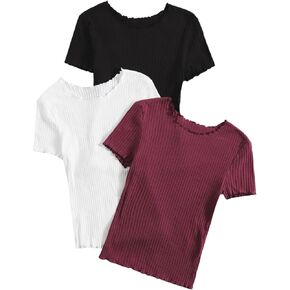 Oyoangle Girl's 3 pack lebbed terts t ertts قصيرة الأكمام