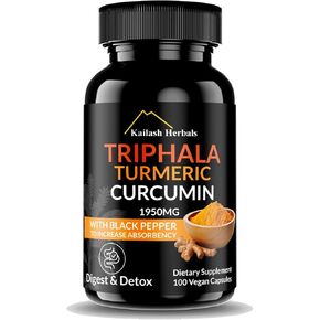 Triphala الكركم الكركمين 1950 ملغ مع الفلفل الأسود ، 100 كبسولات نباتية ، صحة الجهاز الهضمي ، ملحق غذائي