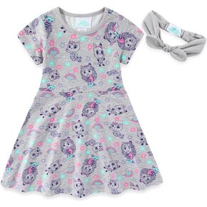 Dreamworks Gabby's Dollhouse Girls French Terry Skater Dress مع عقال للأطفال