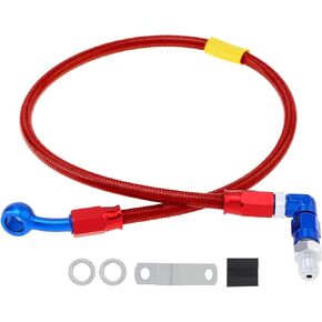 Windance 60cm / 24inch 28 Degree Banjo 90 Degree Joint M10 Brake Line for Motorcycle Scooter ATV Dirt Pit Bike, Stainless Steel Braided Hydraulic Brake Oil Hose (Red)