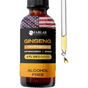 Fablab Ginseng L-Wateptophan Siled ، Ashwagandha ، Ginkgo ، Red Corean Panax-دعم إدراكي ، تخفيف الإجهاد ، معززة الطاقة ، 4 Fl Oz