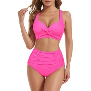 Bikini Swim Suits for Womens Sexy Cross Knotting V-Neck with High Waisted Ruched Tummy Control Bathing Swimsuits 2025