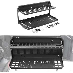 Hoolcar Tailgate Table Double-Layer Foldable Table Cargo Shelf Storage Rack Compatible with Jeep Wrangler JK JKU JL JLU 2007-2024, Support up to 100lb Storage Cargo Luggage Holder Carrier, Black