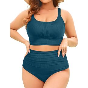 Tempt Me Plus Size Two Piece Swimsuit - Ribbed High Waisted Bikini Sets for Women Tummy Control Bathing Suits 2025 Swimwear