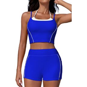 Pink Queen High Waisted Bikini Sets for Women Sporty Two Piece Swimsuits Color Block Bathing Suits 2025 with Pockets