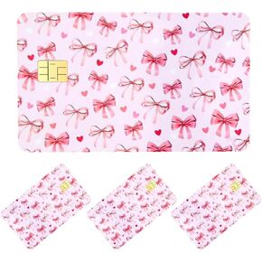 4PCS Pink Bow Credit Card Skin, Pink Cute Bow Heart Credit Card Sticker, Credit Card Stickers Cute Debit Card Skin Sticker Removable and Waterproof