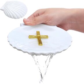 Bucherry Baptismal Shell with Cross Christenings Shell Baptismal Gifts Catholic Holy Water Holder for Christenings Favor Baby Boys and Girls Baptism Religious Church Ceremony Accessory, 5.12 Inch