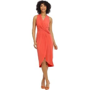 Maggy London Women's Sleek and Sophisticated Draped Bodice Wrap Look High Low Sheath Dress