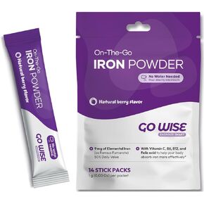 Iron Powder 14 Stick Packs with Vitamin C, Vitamin B6, Vitamin B12 and Folic Acid. for Direct Consumption, No Water Needed Gentle Iron Supplement for Women and Adults