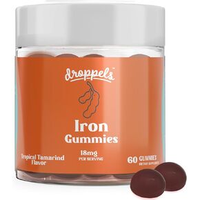 Droppels Iron Gummies ، 18mg-مكملات الحديد النباتية القائمة على النباتات للنساء والرجال | فيتامين الحديد القائم على البكتين | 60 عدد ، نكهة التمر الهندي الاستوائية (إمدادات واحدة)