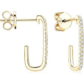 AINUOSHI Moissanite paper clip earrings 925 Sterling Silver 14K Gold Plated Simple Dainty Small Paperclip Pin Stud Huggie Earrings Lightweight Hypoallergenic Minimalist Aesthetic