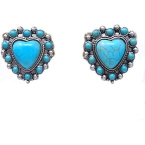 Western Heart Squash Blossom Clip-ons Earrings Navajo (Turquoise)