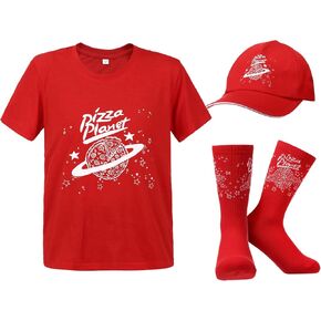 3 Pcs Pizza Costume Kit for Adult- Pizza T-Shirt, Hat and Crew Socks Drivers Uniform for Story Party Decor