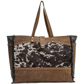 حقيبة Myra Western Leather Weekender الحقيقية للنساء - Cotton & Upcycled Canvas Boho Bag Bag Asher