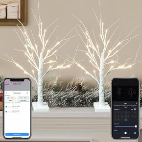 Aoycocor 2pack 2ft شجرة بتوش مضاءة ذكية - التحكم في التطبيق ، 18 أوضاعًا ، قابلة للوقت ، مؤقت ، مزامنة الموسيقى ، 48 ديكور عيد الميلاد على الطاولة ، ديكورات منزلية داخلية لحفل الزفاف ، العطلات ، موقد الرف