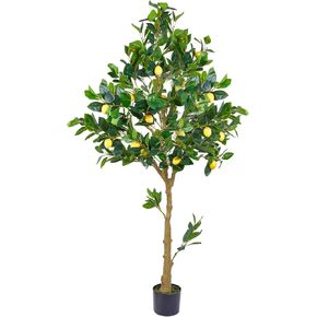 5ft Tall Artificial Lemon Tree with Fake Lemons Floor Plants Artificial for Decor Realistic to Indoor Home Office Fauxe Lemon Tree, Yellow