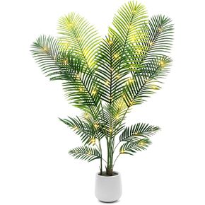 شجرة نخيل الاصطناعية 6 قدم مع مصابيح خرافية LED والمزرعة البيضاء - مصنع النخيل الاستوائي النابض بالحياة مع جذع واقعي وفروع قابلة للتعديل للمكتب المنزلي الداخلي غرفة المعيشة الزاوية in Kuwait