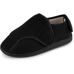Men's Memory Foam Diabetic Slippers comfortable Breathable Arthritis Edema Swollen House Shoes Adjustable Wide Indoor/Outdoor Slip On Slippers Black EU45/US12