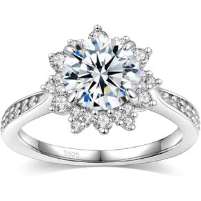 Aurora & Fiori Flower Moissanite Engagement Rings for Women,Women's 925 Sterling Silver Moissanite Engagement Ring for Women,Elegant Flower Design with Brilliant Moissanite 0.5/1/2CT