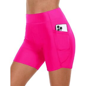 Daci Women High Waisted Swim Shorts - 5" Bathing Suit Short with Pockets Tummy Control Swimsuit Bottom Boy Shorts