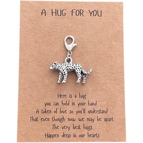 AMOBESTER Leopard Clip on Charms Wild Animal 3D Two-Sided Cheetah Charms with A Hug for You Card for Animal Lover