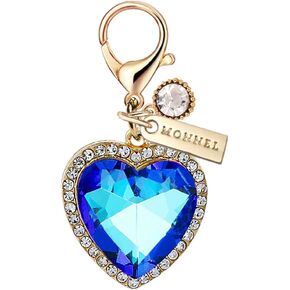 MC506 Little Crystal Love Heart Lobster Clasp Charm for Women with Velvet Bag (Blue,1 Piece)