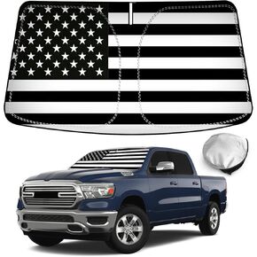 BestView Windshield Sun Shade Flag American Flag Custom for 2010-2024 Dodge Ram 2500 3500 ، Window Front Front Sunshade Sun Visor Protectory Block UV Rays Heat