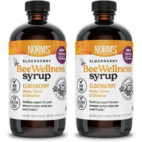 Norm's Farms BeeWellness Syrup for Immune Support - Vegan, Gluten Free, Sweetened with Honey - 8 Oz. Bottle