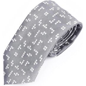 Video Game Necktie - Geometric - Retro Gaming Necktie in Grey and White - Video Gamer Gift for Men, One Size (b42)
