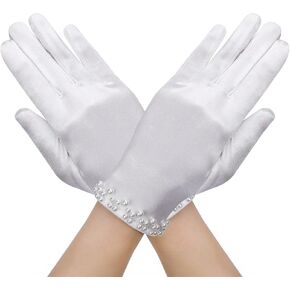 Short Satin Gloves Women, Wrist Length Pearl Gloves,Bridal Glove for Wedding Opera Banquet Dress Prom Evening