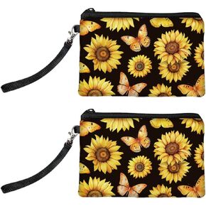 Original Designs Coin Purse for Women Girls Cat and Flowers 2 Packs Change Purse with Zipper, Durable and Soft Canvas Wallet Pouch for Travel, Gift