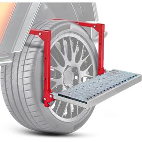 Nilight Folding Heavy Duty Tire Step for Truck SUV and RV, Non-Slip Steel Surface, Adjustable to Fit Tire from 10" to 15" Rated up to 350 Lbs,Easy to Install and Adjust Red