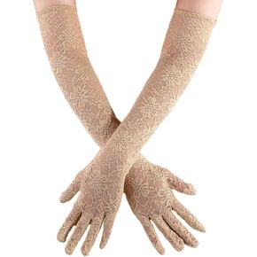 Deceny CB Floral Lace Long Wedding Gloves for Women - Elbow Length