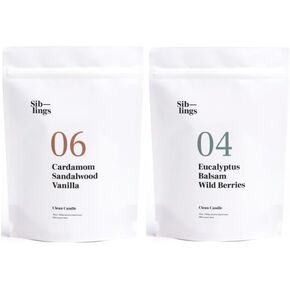 Siblings Essentials, Candle Refill Kit, DIY Candle Kit | No 06: Cardamom, Sandalwood, Vanilla and No 04: Eucalyptus, Balsam, Wild Berries