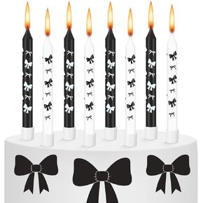 12 Pcs Black Bow Birthday Candles, Cute Birthday Candles for Cake, Coquette Cupcake Toppers, Coquette Themed Party Decoration for Birthday Baby Shower Wedding Bachelorette Party
