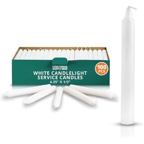 Concordia Supply Curch Comdles for Candle Light Service Vigil - 4.25 "× 1/2" شموع بيضاء كبيرة للنصب التذكاري ، التجمع ، السبت ، الزفاف ، بالتواصل ، المعمودية وحفلات عيد الميلاد - صندوق 100