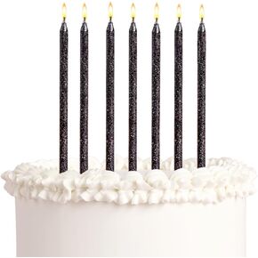 xo, Fetti Black Glitter Cake Candles, Tall Thin - 10 Pcs | Birthday Party Supplies, Bachelorette Cake Decor, Cupcake Topper, Fun Dessert Decorations