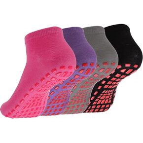 Jspupifip 4 Pairs Pilates Socks for Women, Non Slip Yoga Socks with Grips for Yoga, Pilates, Ballet and Barre, Size 6-9