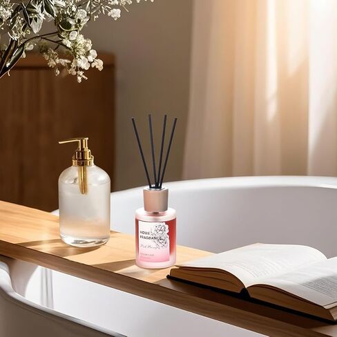 Reed Diffuser - Pink Peony 4.06oz (120ml) 1 Pack Essential Oil Reed Diffuser Set with 8 Sticks, Long Lasting Fragrance for Home, Bathroom, Bedroom, Room, Decor in Saudi Arabia