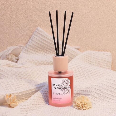 Reed Diffuser - Pink Peony 4.06oz (120ml) 1 Pack Essential Oil Reed Diffuser Set with 8 Sticks, Long Lasting Fragrance for Home, Bathroom, Bedroom, Room, Decor in Saudi Arabia