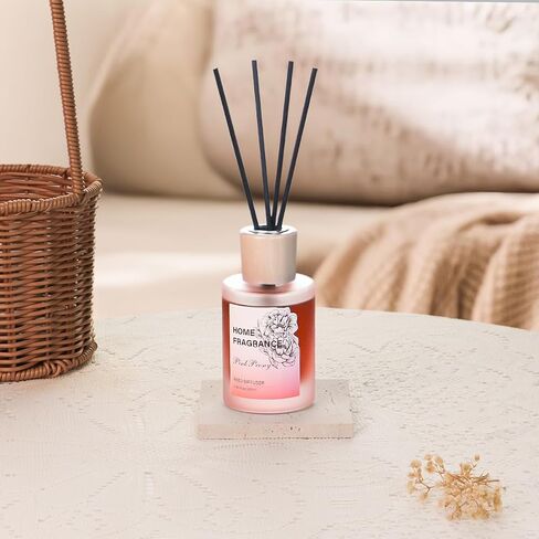 Reed Diffuser - Pink Peony 4.06oz (120ml) 1 Pack Essential Oil Reed Diffuser Set with 8 Sticks, Long Lasting Fragrance for Home, Bathroom, Bedroom, Room, Decor in Saudi Arabia