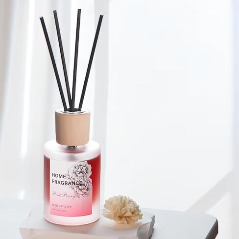 Reed Diffuser - Pink Peony 4.06oz (120ml) 1 Pack Essential Oil Reed Diffuser Set with 8 Sticks, Long Lasting Fragrance for Home, Bathroom, Bedroom, Room, Decor in Saudi Arabia