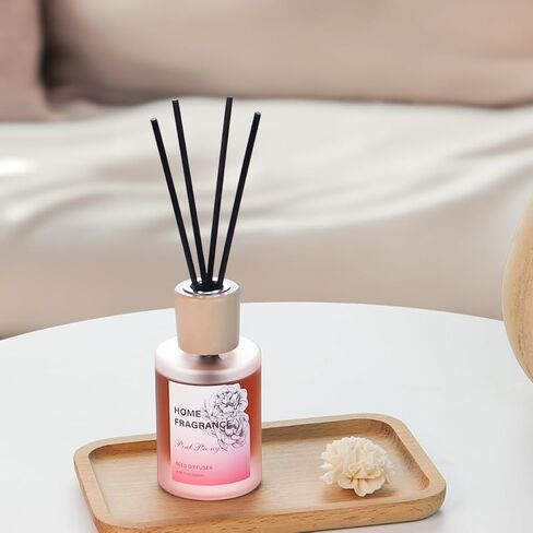 Reed Diffuser - Pink Peony 4.06oz (120ml) 1 Pack Essential Oil Reed Diffuser Set with 8 Sticks, Long Lasting Fragrance for Home, Bathroom, Bedroom, Room, Decor in Saudi Arabia