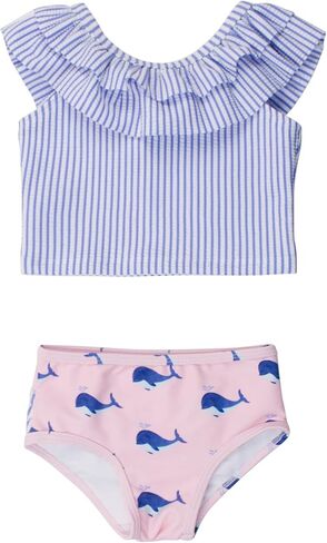 RuffleButts Periwinkle Blue Seersucker Seersucker Bow Ruffle Bikini - 3T in Saudi Arabia