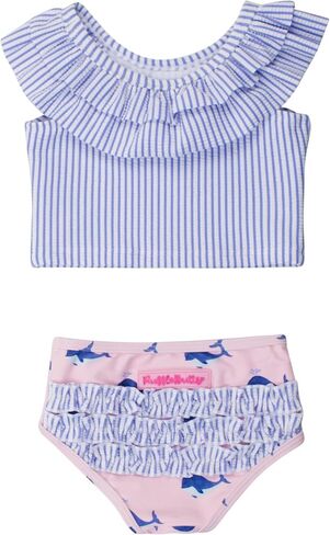 RuffleButts Periwinkle Blue Seersucker Seersucker Bow Ruffle Bikini - 3T in Saudi Arabia