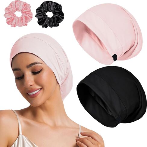 Sleep Bonnet for Women, Hair Bonnets for Sleeping, Adjustable Cooling Ice Silk Lined Sleep Cap for Curly Braids Hair Beanie in Saudi Arabia