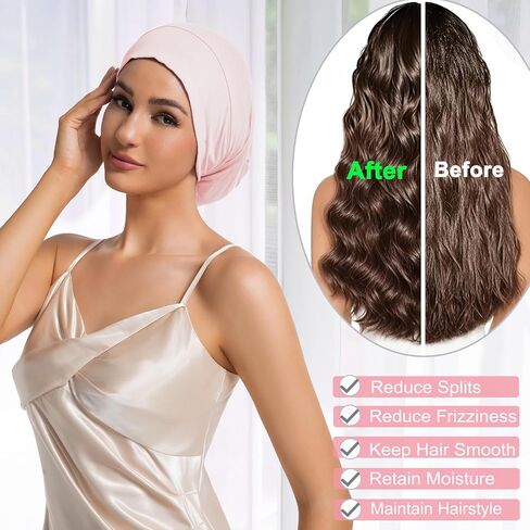 Sleep Bonnet for Women, Hair Bonnets for Sleeping, Adjustable Cooling Ice Silk Lined Sleep Cap for Curly Braids Hair Beanie in Saudi Arabia