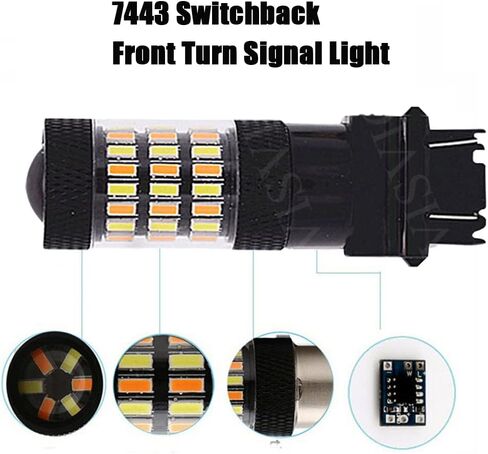 7443 7444 60SMD Switchback LED Bulb, Dual Color Amber Yellow Turn Signal Lights (Blinker Lamps), 6000K Xenon White Super Bright Parking Lights, Plug & Play, Pack of 2 in Kuwait