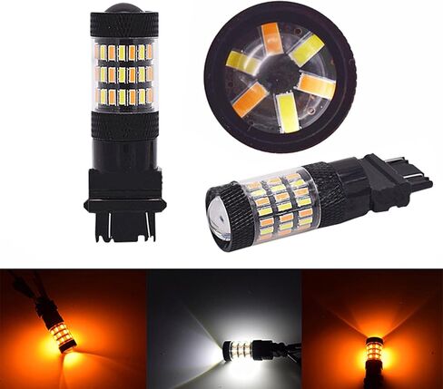 7443 7444 60SMD Switchback LED Bulb, Dual Color Amber Yellow Turn Signal Lights (Blinker Lamps), 6000K Xenon White Super Bright Parking Lights, Plug & Play, Pack of 2 in Kuwait